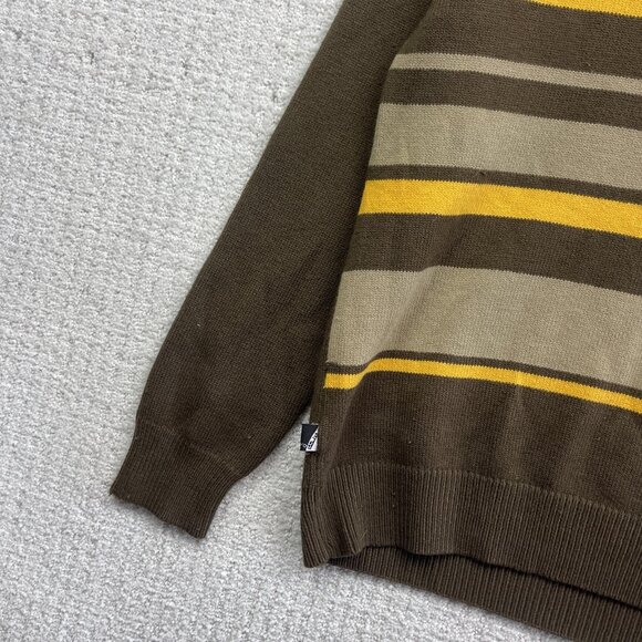 Y2K Volcom Mens M Brown / Yellow Long Sleeve Stripe Thermal Shirt Sweater Knit - Picture 3 of 14